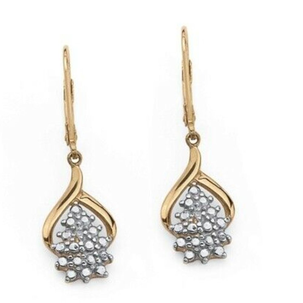 0.1ct Diamond Accent Cluster Drop Earrings 18k Gol - Picture 2 of 4